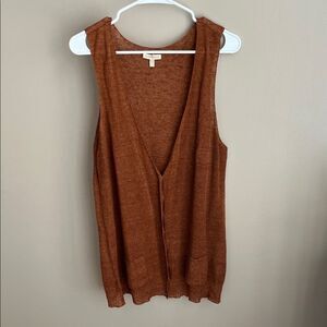 Eileen Fisher Rust Brown Lightweight Linen Sleeveless Cardigan Vest